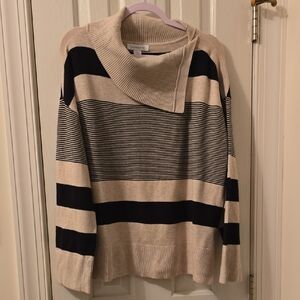 LIZ CLAIBORNE BRAND WOMEN'S "HEATHER BLACK" STRIPES SWEATER SIZE XL
